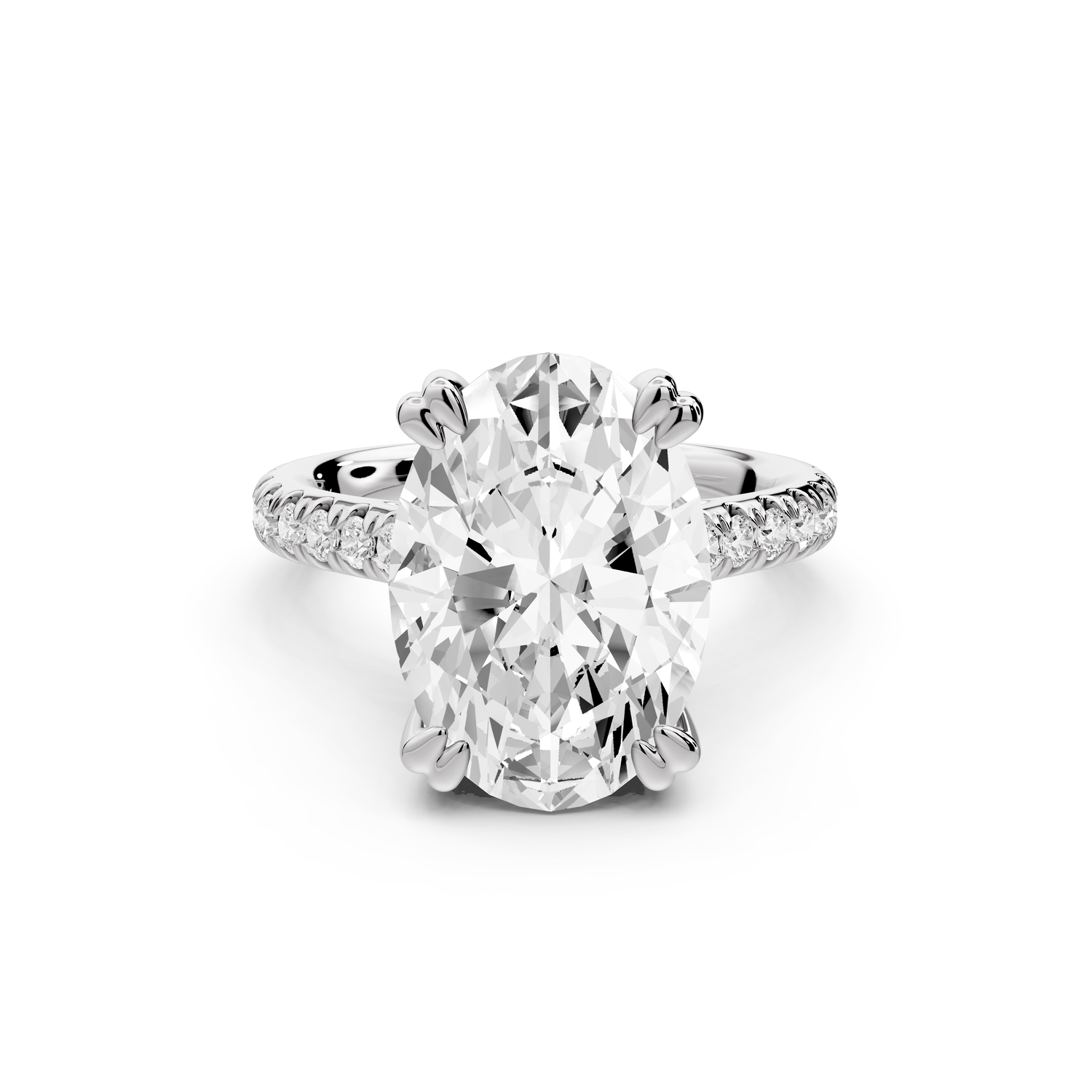 Isabella - 5ct 14k white gold oval hidden halo diamond bridge cathedral Pavé Engagement ring