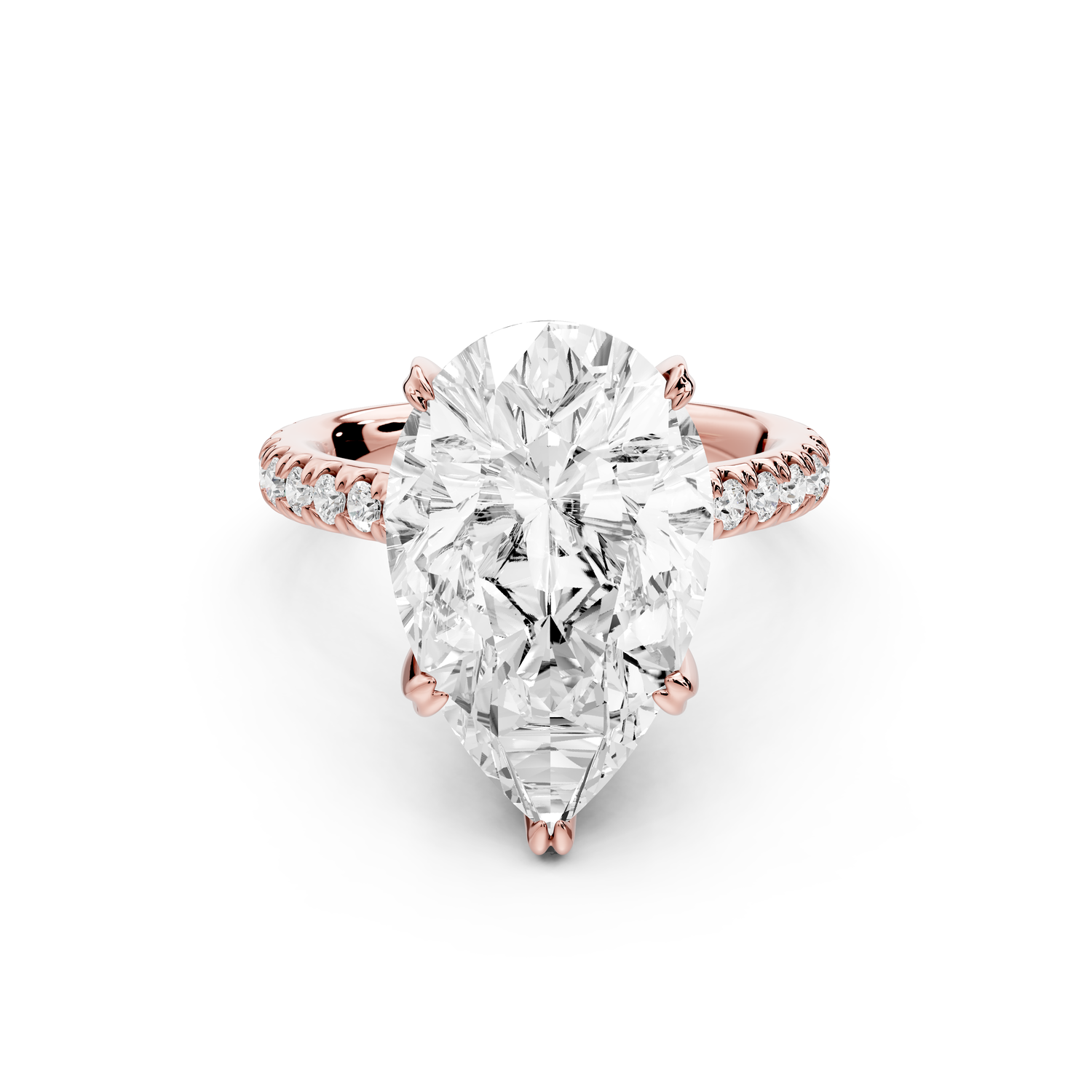 Isabella - 5ct 14k rose gold pear hidden halo diamond bridge cathedral Pavé Engagement ring