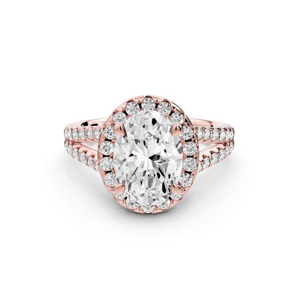 Gabrielle - 2ct 14k rose gold oval Diamond Graduated Halo Pavé Split Shank Engagement Ring