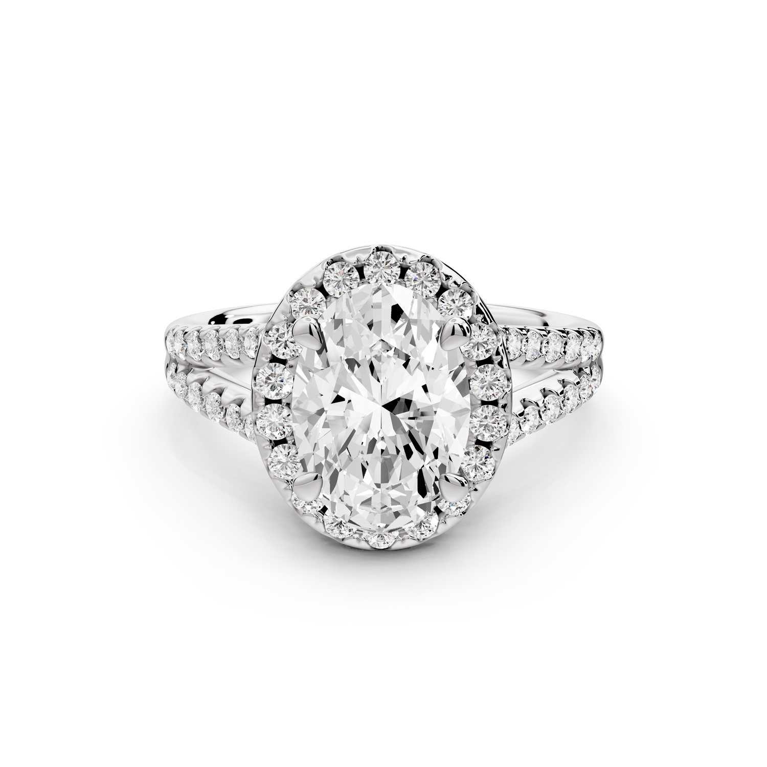 Gabrielle - 2ct 14k white gold oval Diamond Graduated Halo Pavé Split Shank Engagement Ring