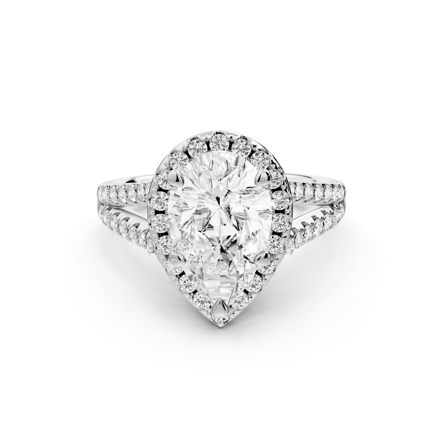 Gabrielle - 2ct 14k white gold pear Diamond Graduated Halo Pavé Split Shank Engagement Ring