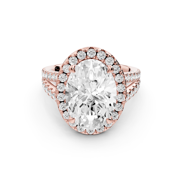 Gabrielle - 3ct 14k rose gold oval Diamond Graduated Halo Pavé Split Shank Engagement Ring