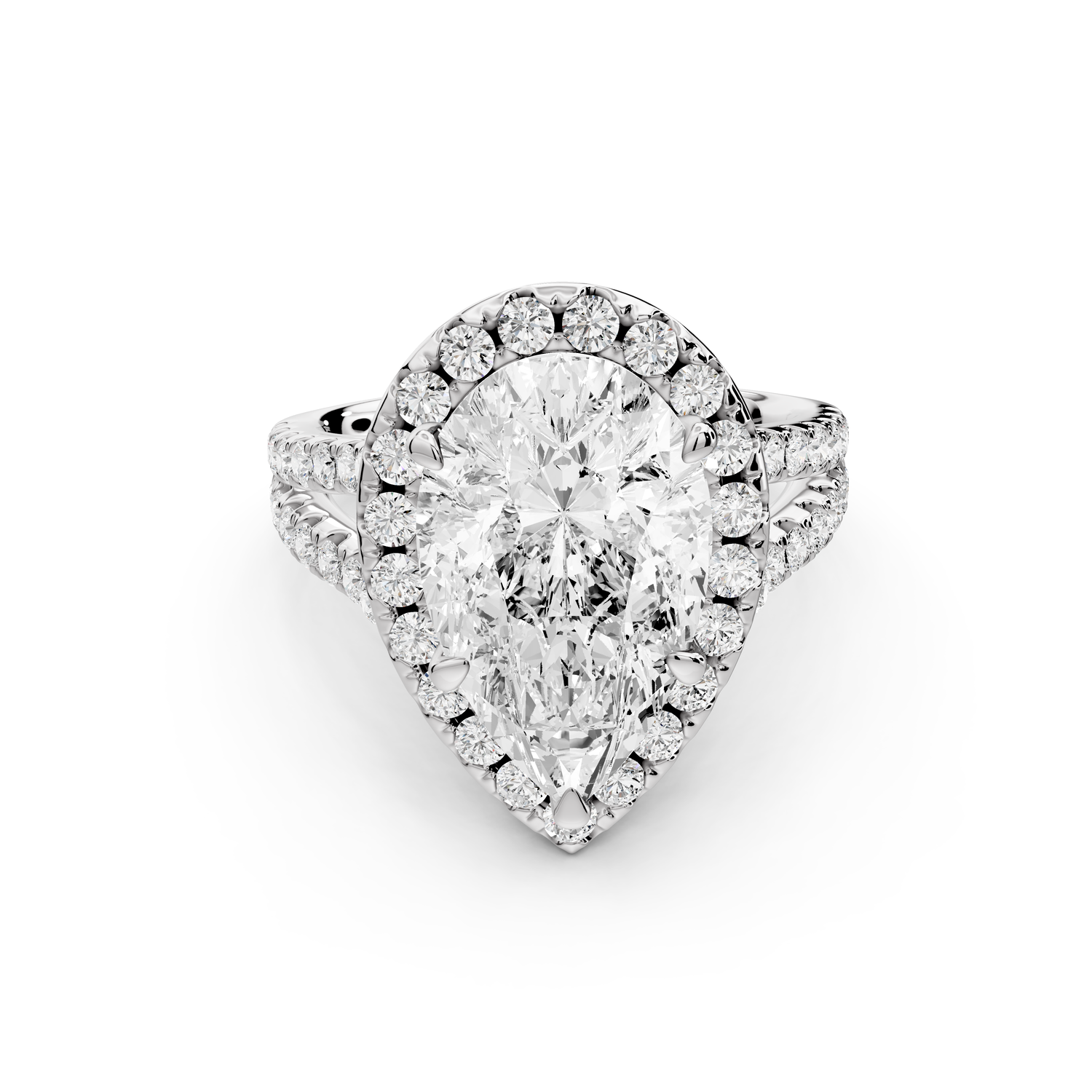 Gabrielle - 4ct 14k white gold pear Diamond Graduated Halo Pavé Split Shank Engagement Ring