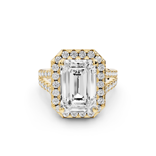 Gabrielle - 5ct 14k yellow gold emerald Diamond Graduated Halo Pavé Split Shank Engagement Ring
