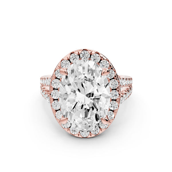 Gabrielle - 5ct 14k rose gold oval Diamond Graduated Halo Pavé Split Shank Engagement Ring