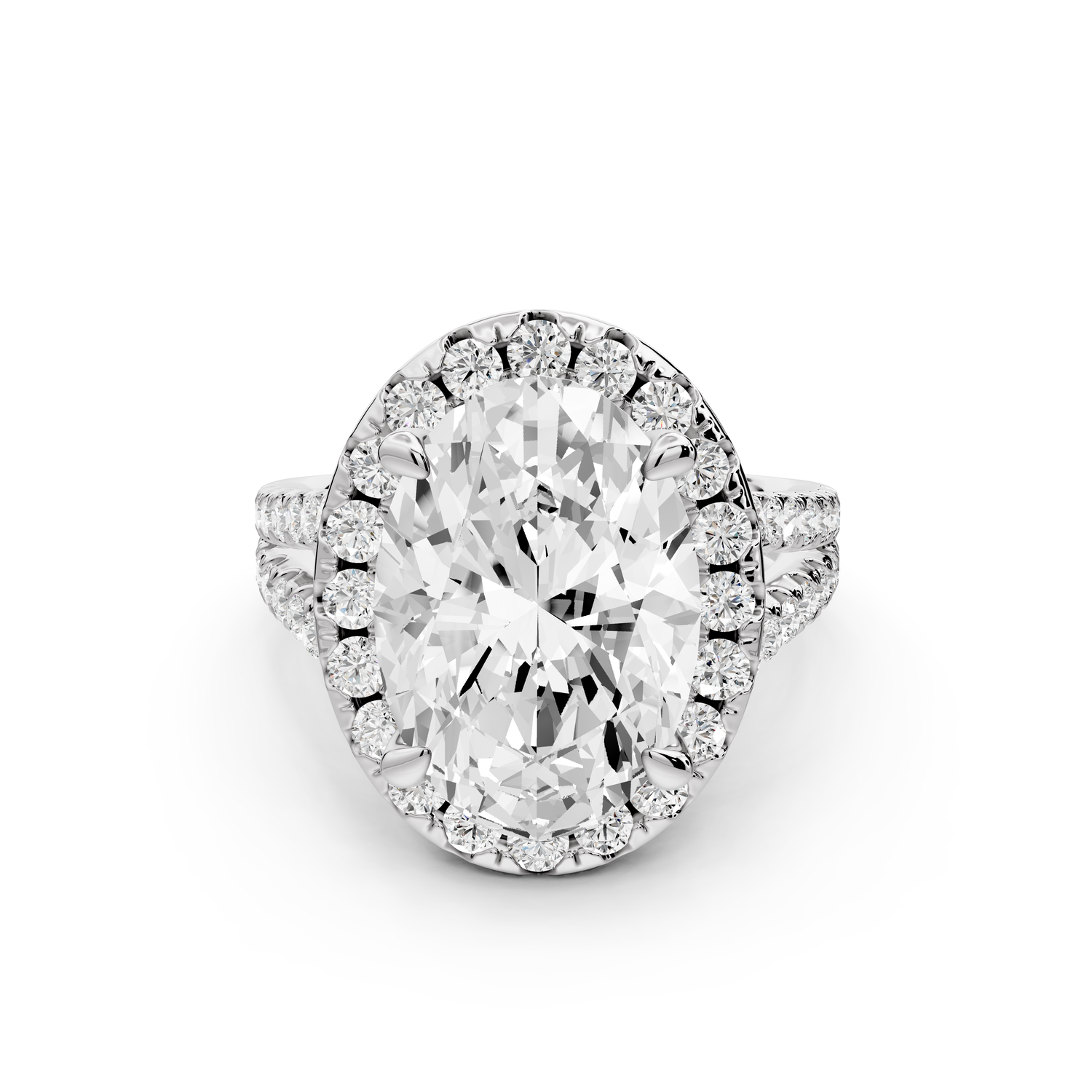 Gabrielle - 5ct 14k white gold oval Diamond Graduated Halo Pavé Split Shank Engagement Ring