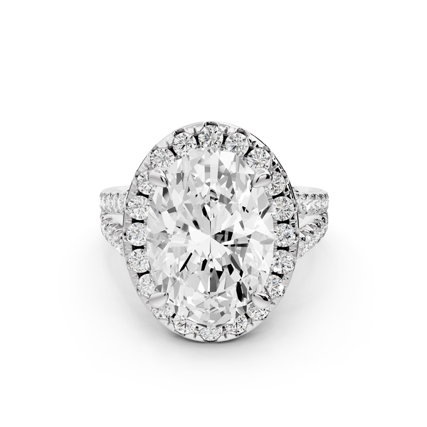 Gabrielle - 5ct 14k white gold oval Diamond Graduated Halo Pavé Split Shank Engagement Ring