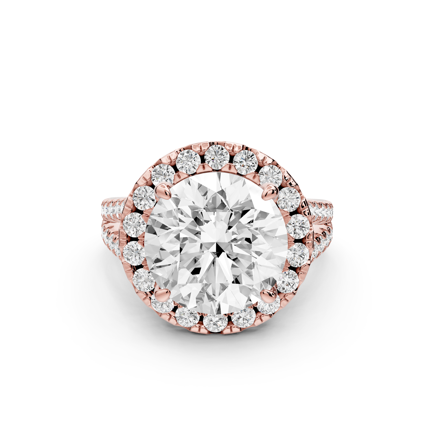 Gabrielle - 5ct 14k rose gold round Diamond Graduated Halo Pavé Split Shank Engagement Ring