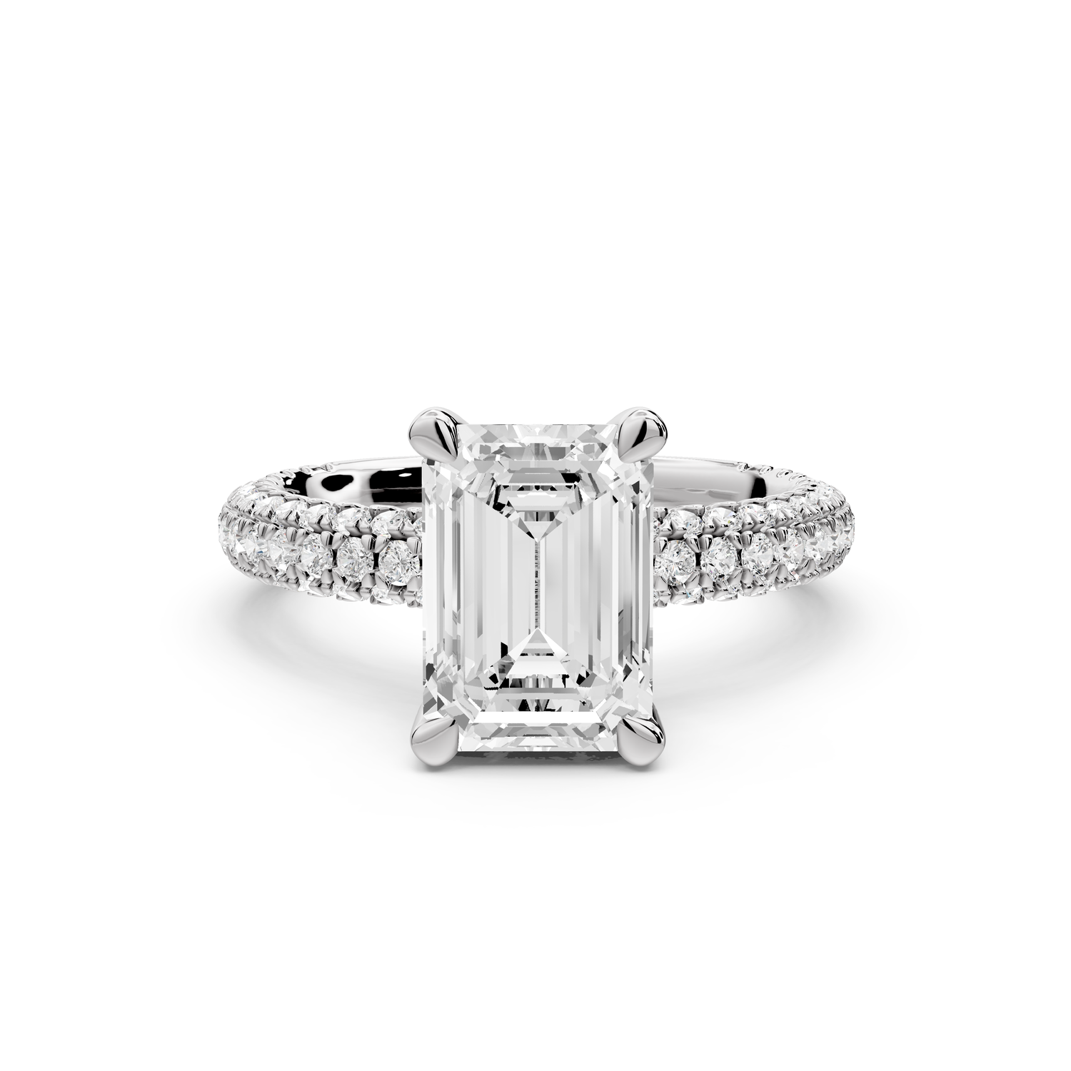 Emilia - 2ct 14k white gold emerald Hidden Halo Diamond Crown Rollover Pavé Engagement Ring