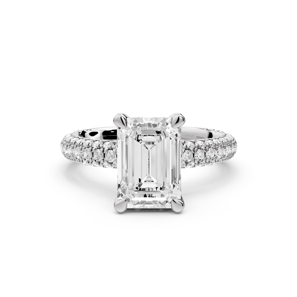 Emilia - 2ct 14k white gold emerald Hidden Halo Diamond Crown Rollover Pavé Engagement Ring