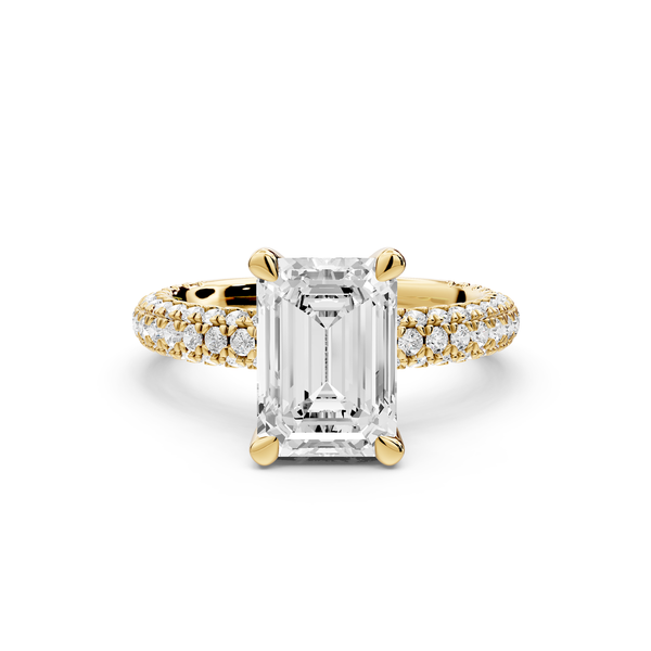 Emilia - 2ct 14k yellow gold emerald Hidden Halo Diamond Crown Rollover Pavé Engagement Ring