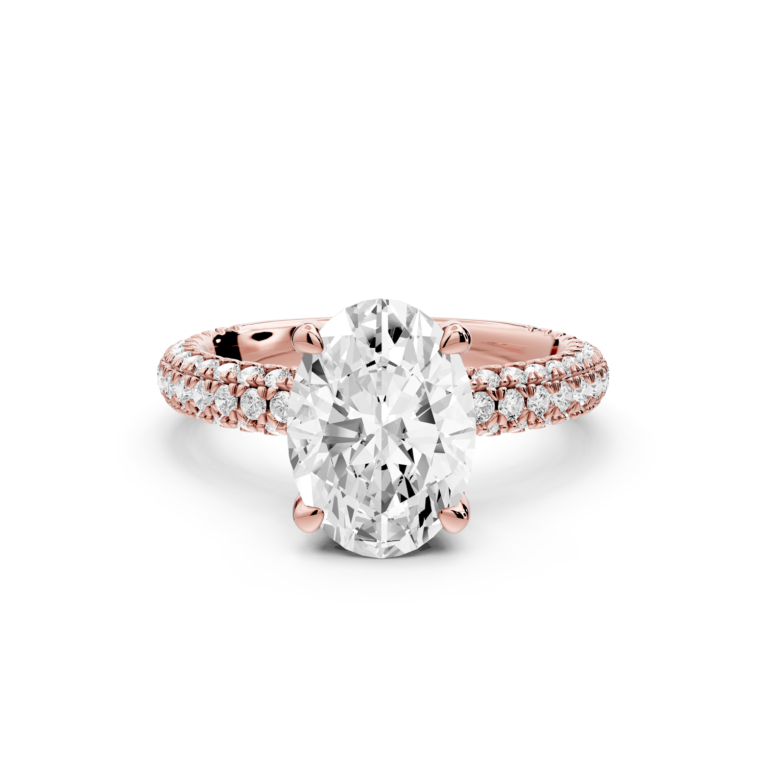 Emilia - 2ct 14k rose gold oval Hidden Halo Diamond Crown Rollover Pavé Engagement Ring