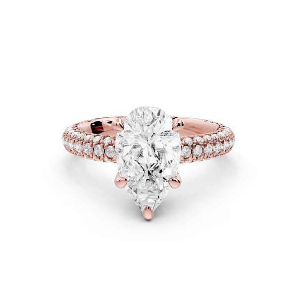 Emilia - 2ct 14k rose gold pear Hidden Halo Diamond Crown Rollover Pavé Engagement Ring