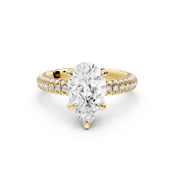 Emilia - 2ct 14k yellow gold pear Hidden Halo Diamond Crown Rollover Pavé Engagement Ring