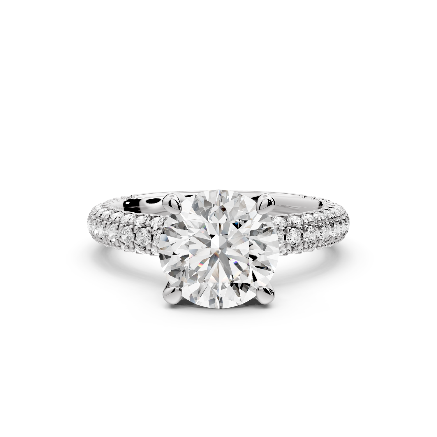 Emilia - 2ct 14k white gold round Hidden Halo Diamond Crown Rollover Pavé Engagement Ring