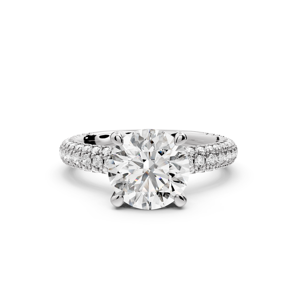 Emilia - 2ct 14k white gold round Hidden Halo Diamond Crown Rollover Pavé Engagement Ring