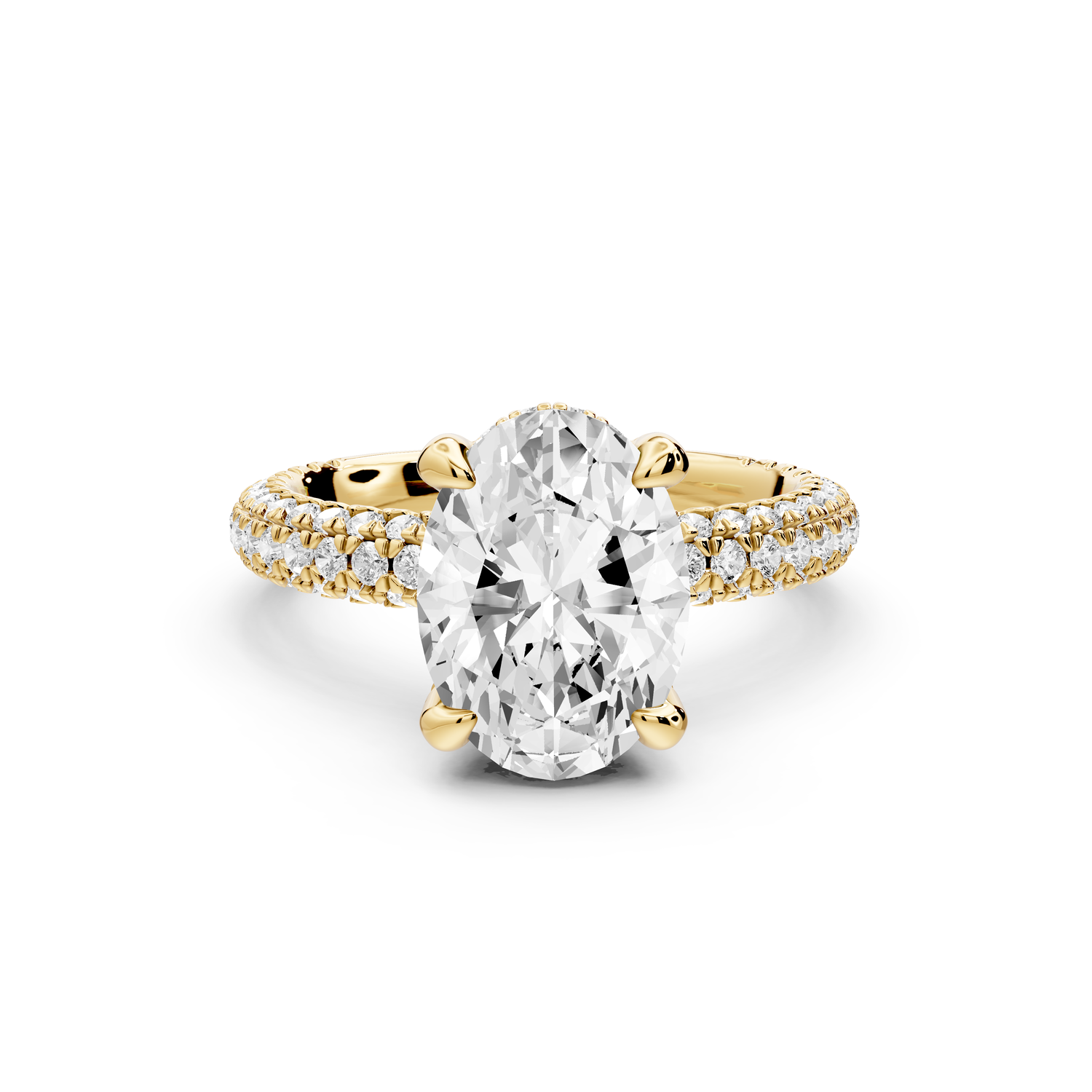 Emilia - 3ct 14k yellow gold oval Hidden Halo Diamond Crown Rollover Pavé Engagement Ring
