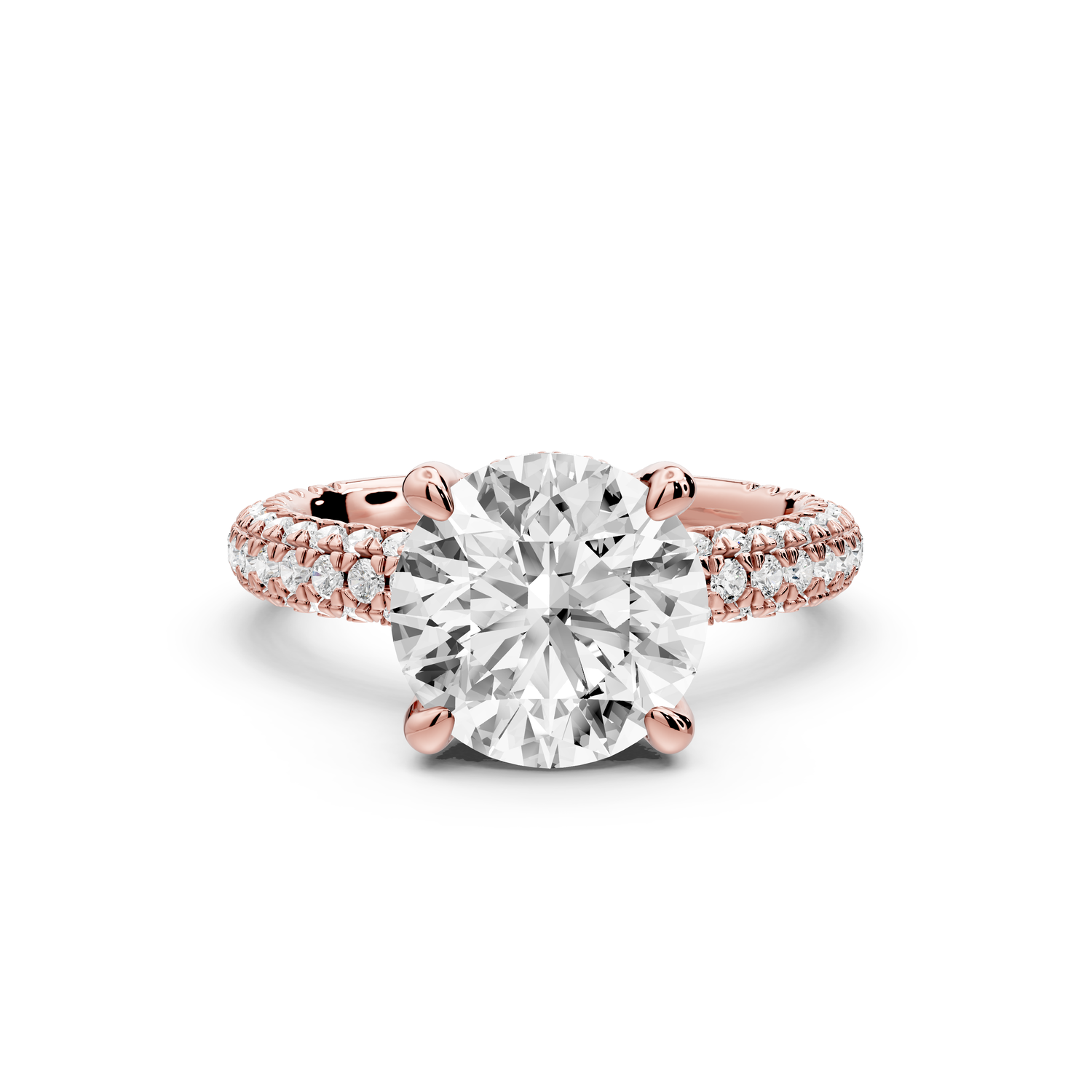 Emilia - 3ct 14k rose gold round Hidden Halo Diamond Crown Rollover Pavé Engagement Ring