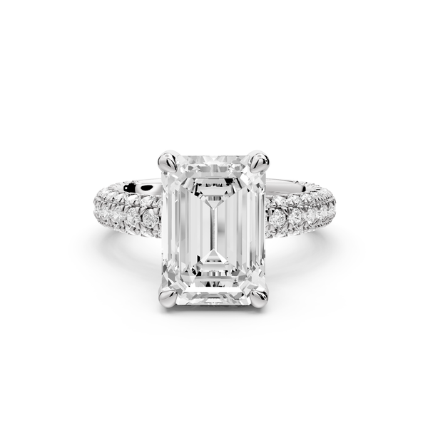 Emilia - 4ct 14k white gold emerald Hidden Halo Diamond Crown Rollover Pavé Engagement Ring