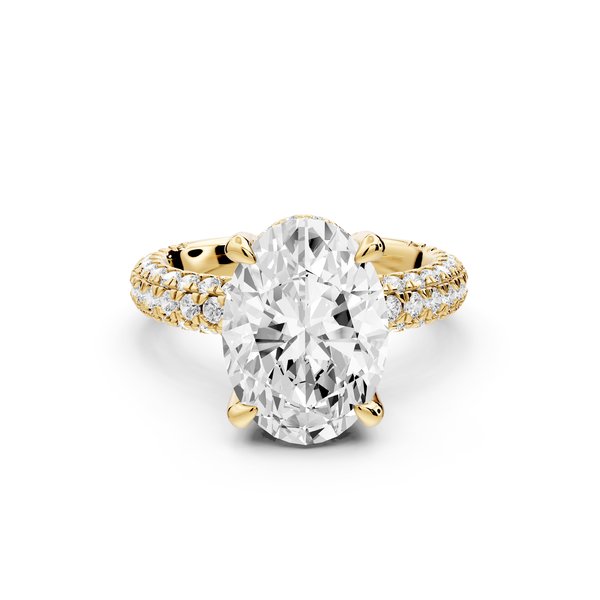 Emilia - 4ct 14k yellow gold oval Hidden Halo Diamond Crown Rollover Pavé Engagement Ring