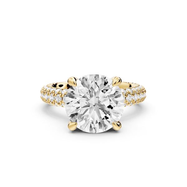 Emilia - 4ct 14k yellow gold round Hidden Halo Diamond Crown Rollover Pavé Engagement Ring