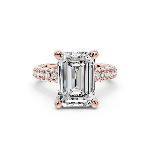 Emilia - 5ct 14k rose gold emerald Hidden Halo Diamond Crown Rollover Pavé Engagement Ring