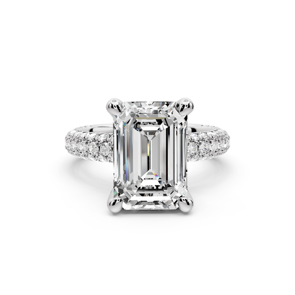 Emilia - 5ct 14k white gold emerald Hidden Halo Diamond Crown Rollover Pavé Engagement Ring