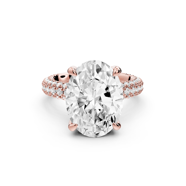 Emilia - 5ct 14k rose gold oval Hidden Halo Diamond Crown Rollover Pavé Engagement Ring