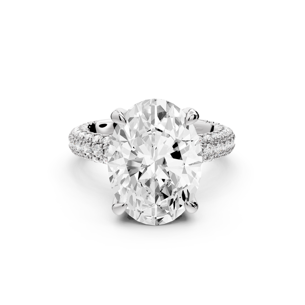 Emilia - 5ct 14k white gold oval Hidden Halo Diamond Crown Rollover Pavé Engagement Ring