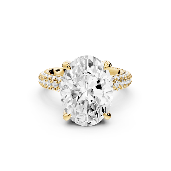 Emilia - 5ct 14k yellow gold oval Hidden Halo Diamond Crown Rollover Pavé Engagement Ring