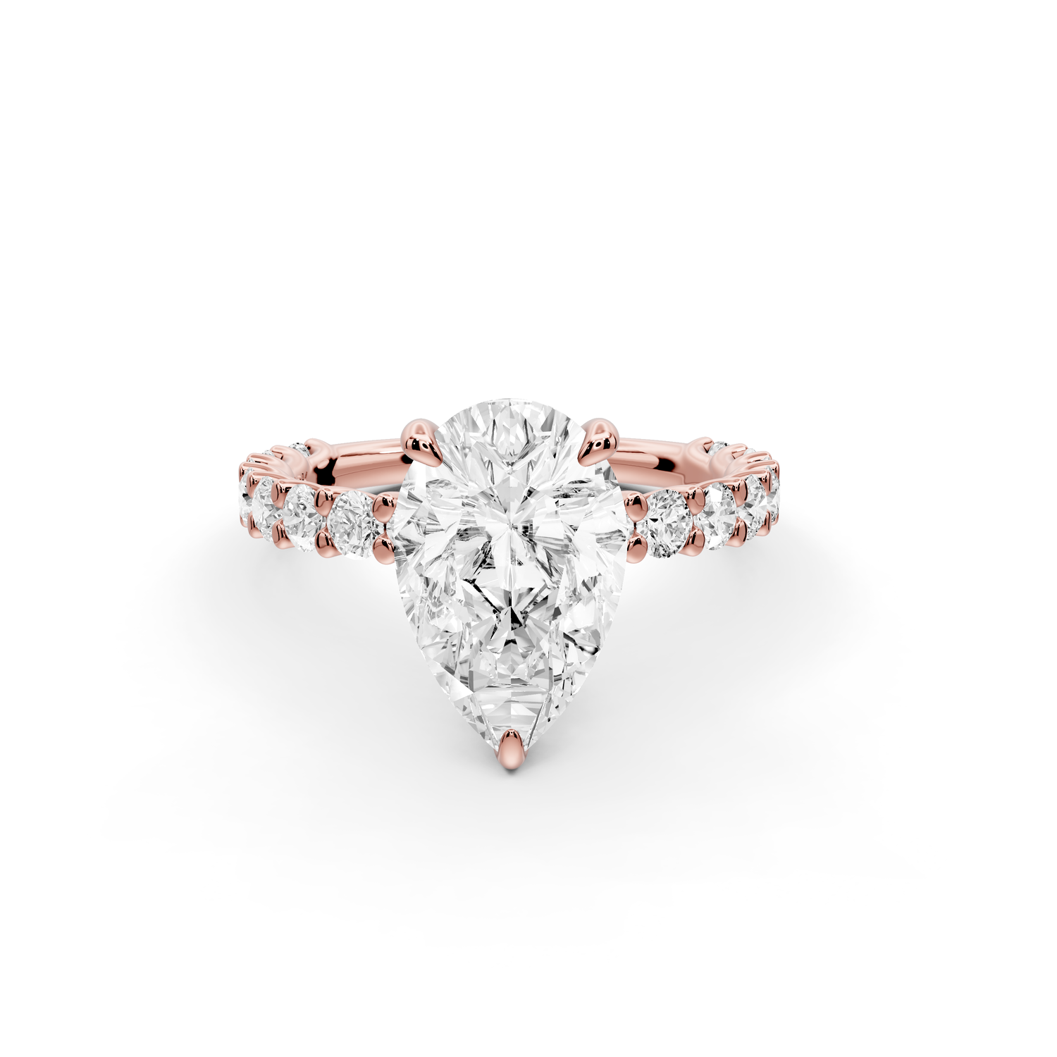 Siena - 2ct 14k rose gold pear Hidden Halo with Shared Prong Pavé Engagement Ring