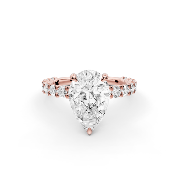 Siena - 2ct 14k rose gold pear Hidden Halo with Shared Prong Pavé Engagement Ring
