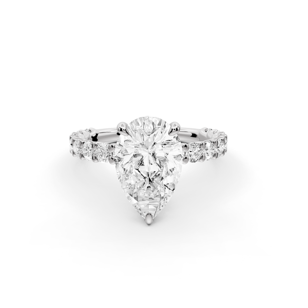 Siena - 2ct 14k white gold pear Hidden Halo with Shared Prong Pavé Engagement Ring