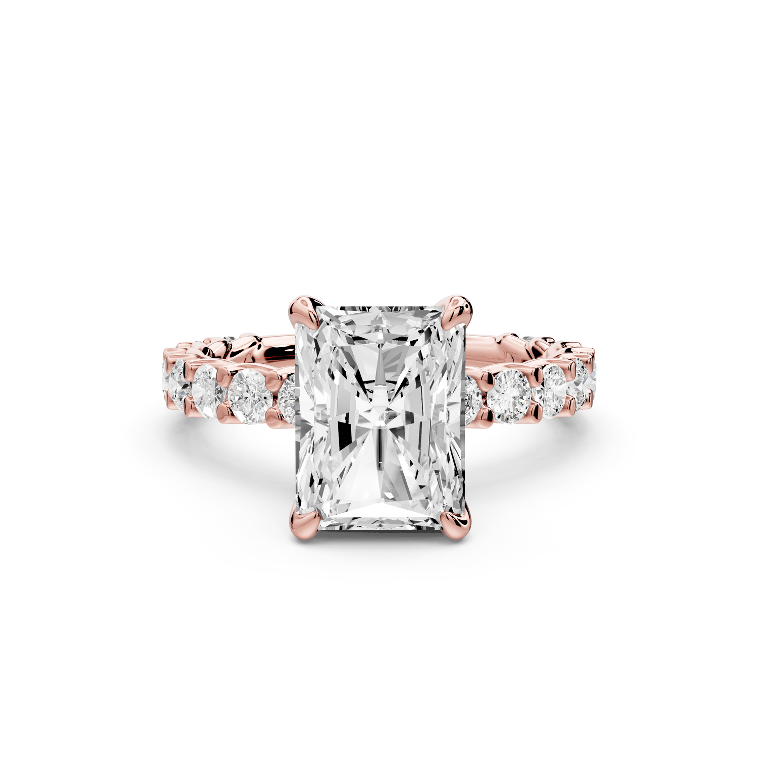 Siena - 3ct 14k rose gold emerald Hidden Halo with Shared Prong Pavé Engagement Ring