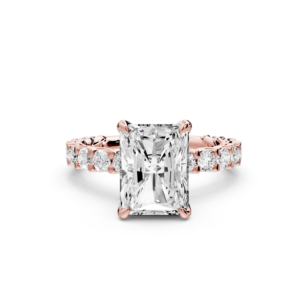 Siena - 3ct 14k rose gold emerald Hidden Halo with Shared Prong Pavé Engagement Ring
