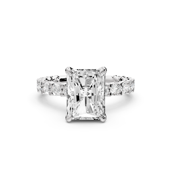 Siena - 3ct 14k white gold emerald Hidden Halo with Shared Prong Pavé Engagement Ring