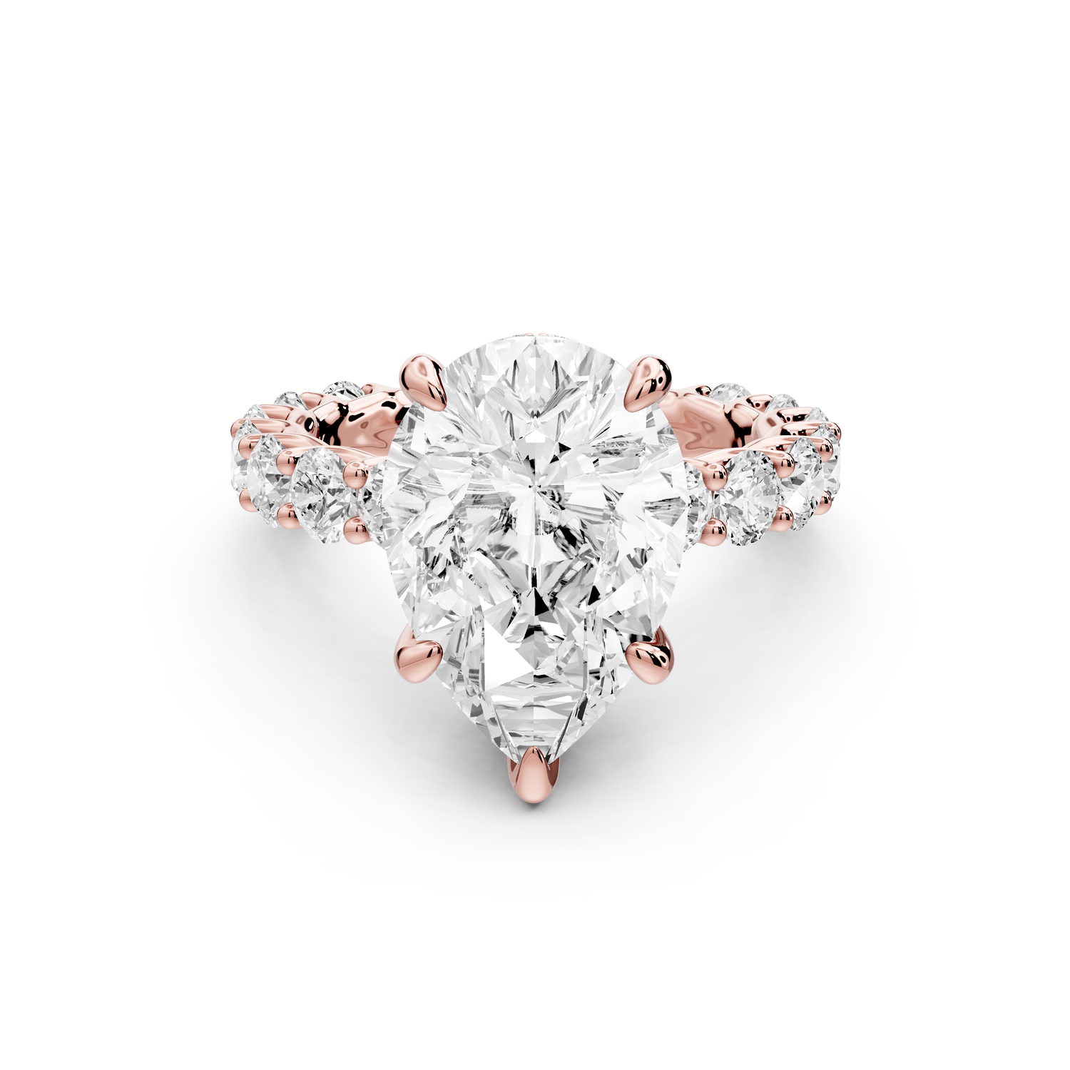 Siena - 3ct 14k rose gold pear Hidden Halo with Shared Prong Pavé Engagement Ring