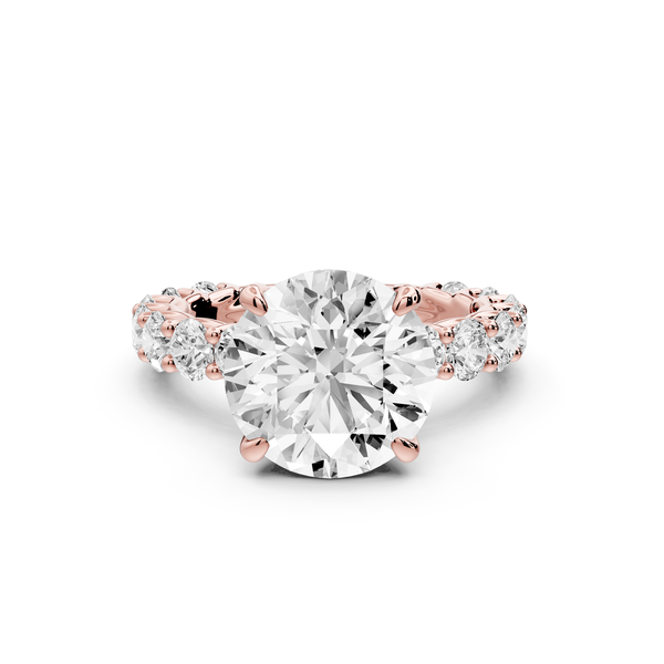 Siena - 3ct 14k rose gold round Hidden Halo with Shared Prong Pavé Engagement Ring