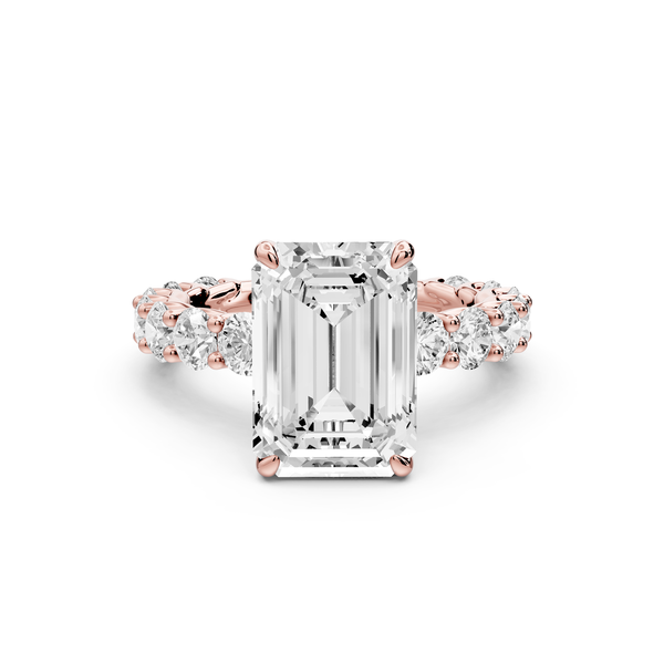 Siena - 4ct 14k rose gold emerald Hidden Halo with Shared Prong Pavé Engagement Ring