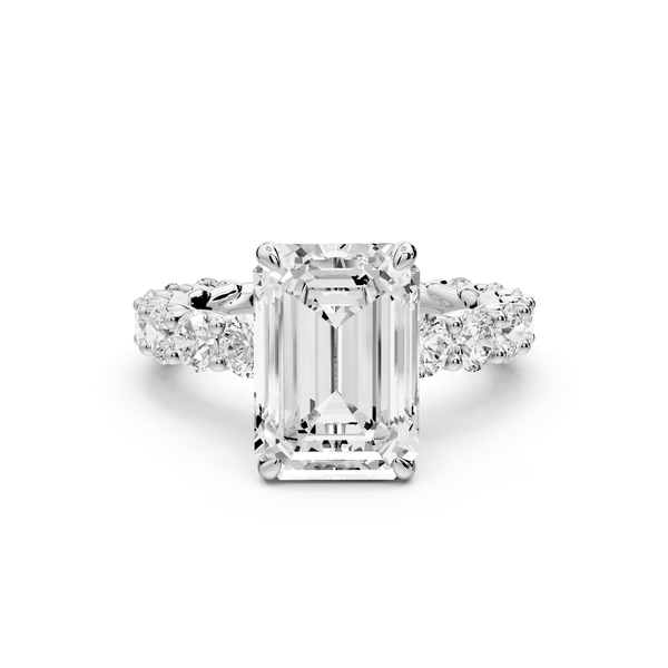 Siena - 4ct 14k white gold emerald Hidden Halo with Shared Prong Pavé Engagement Ring