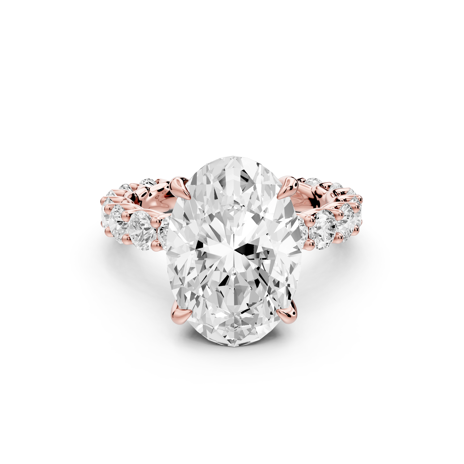 Siena - 5ct 14k rose gold oval Hidden Halo with Shared Prong Pavé Engagement Ring