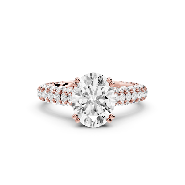 Clarissa - 2ct 14k rose gold oval Diamond double talon prongs with a diamond bridge rollover pave cathedral engagment ring