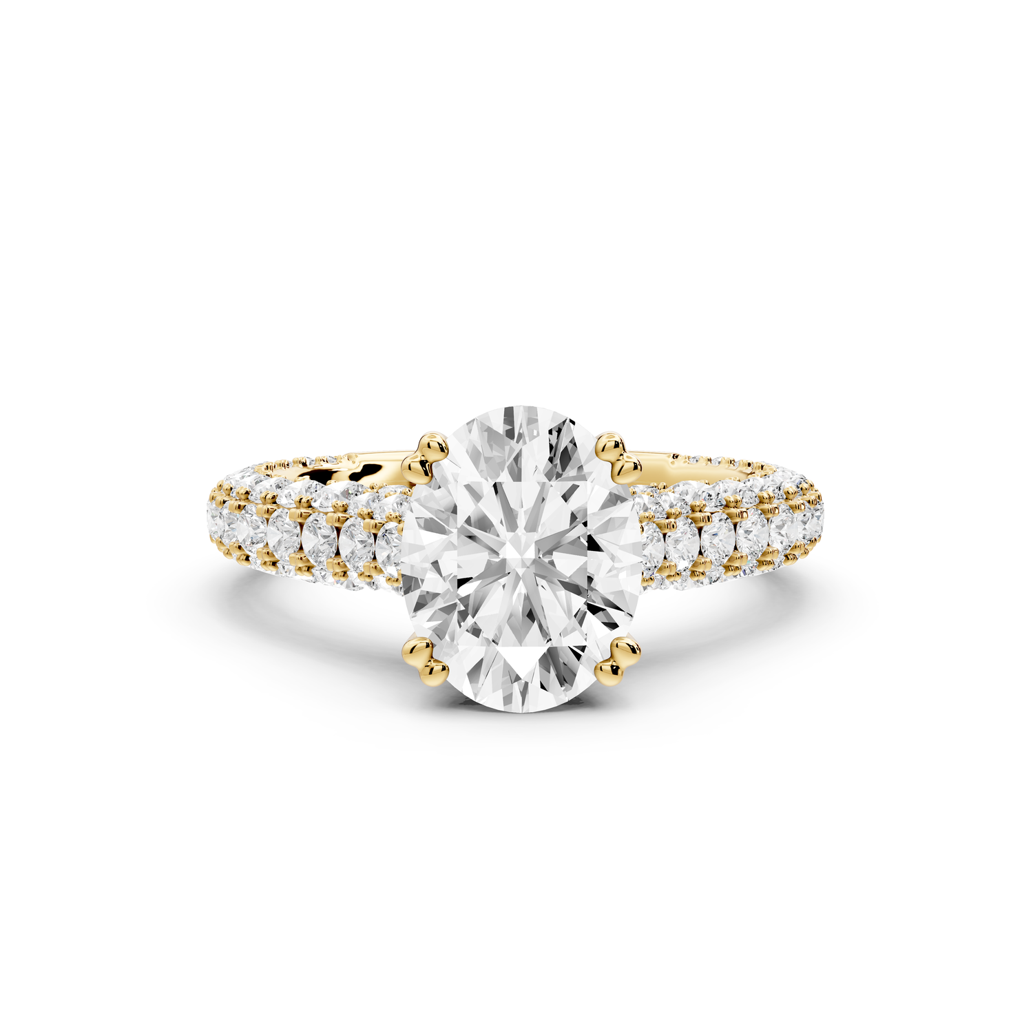 Clarissa - 2ct 14k yellow gold oval Diamond double talon prongs with a diamond bridge rollover pave cathedral engagment ring