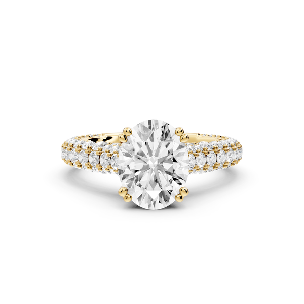 Clarissa - 2ct 14k yellow gold oval Diamond double talon prongs with a diamond bridge rollover pave cathedral engagment ring