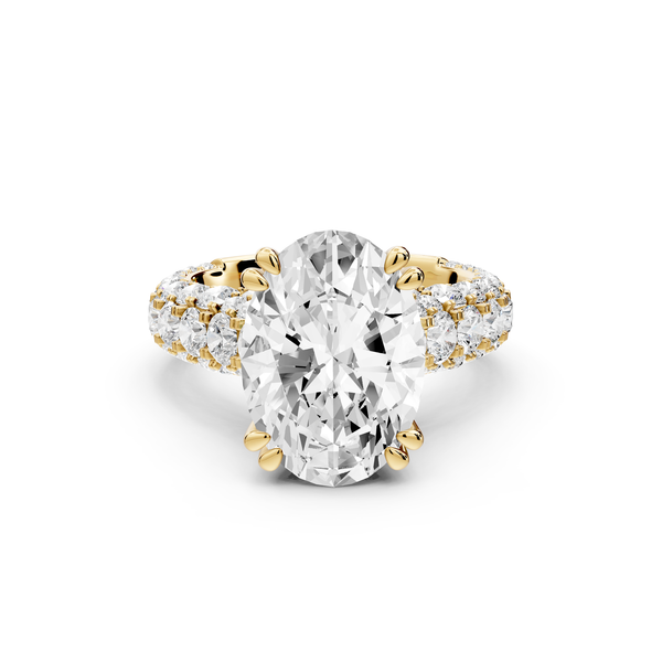 Clarissa - 4ct 14k yellow gold oval Diamond double talon prongs with a diamond bridge rollover pave cathedral engagment ring