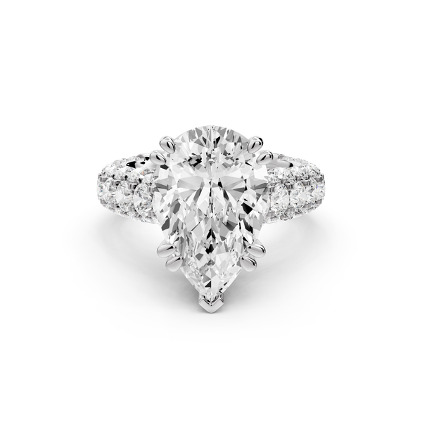 Clarissa - 4ct 14k white gold pear Diamond double talon prongs with a diamond bridge rollover pave cathedral engagment ring
