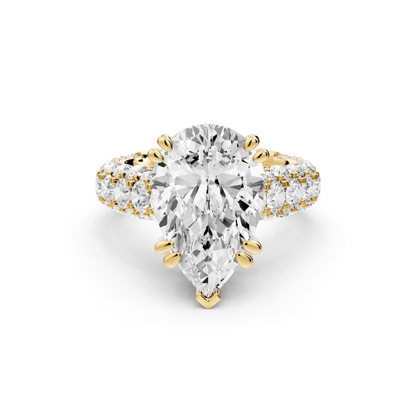 Clarissa - 4ct 14k yellow gold pear Diamond double talon prongs with a diamond bridge rollover pave cathedral engagment ring