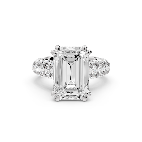 Clarissa - 5ct 14k white gold emerald Diamond double talon prongs with a diamond bridge rollover pave cathedral engagment ring