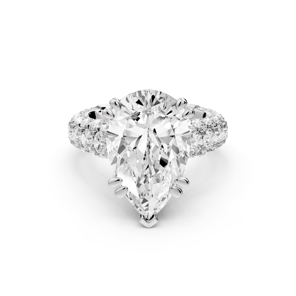 Clarissa - 5ct 14k white gold pear Diamond double talon prongs with a diamond bridge rollover pave cathedral engagment ring