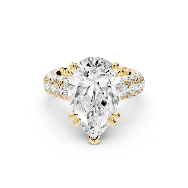 Clarissa - 5ct 14k yellow gold pear Diamond double talon prongs with a diamond bridge rollover pave cathedral engagment ring